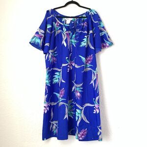 Blue Floral Off-Shoulder Hawaiian Women’s Dress